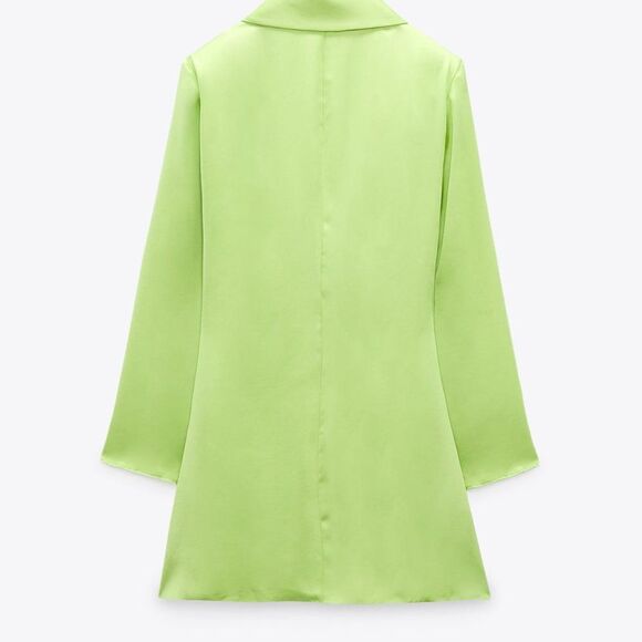 Zara SATIN EFFECT SHOULDER PAD DRESS LIME GREEN - Picture 4 of 6